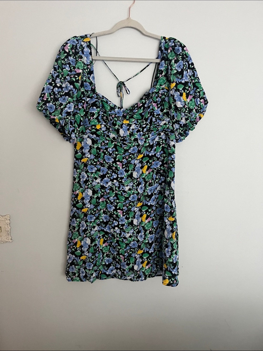 Astr Black Mini Dress with Blue Floral Print and Yellow Accents